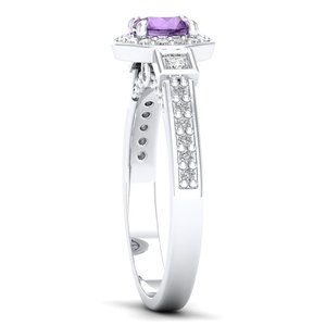 Anillo de Oro Sólido de 14K de Primera Calidad REYES con Gema de Amatista de Corte Brillante Redondo de 0.5 Quilates con Moissanita para Mujer, Joyería Fina - Product Image 3