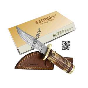 มีดล่าสัตว์ Satinsky ขนาด 10.5 นิ้ว ด้ามจับทำจากเขาสัตว์ ปลายด้ามทองเหลือง คาร์บอนสูง 1095+15N20  ระบบขับเคลื่อนด้วยมือ ได้รับการรับรองมาตรฐาน CE ระดับที่ 3 - Product Image 3