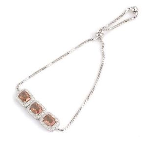 925 Sterling Silver Rectangular Stone <b>Adjustable</b> Fine Charm <b>Bracelet</b> - Product Image 2