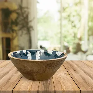 Bol en bois de mangue écologique multicolore d'Inde, design floral peint à la main, bols à salade et à fruits polis, artisanat artisanal - Product Image 3