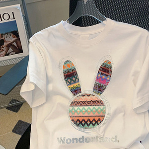 T-shirt à col rond pour femmes, slim, en vrac, personnalisé, imprimé, uni, été, nouvelle collection 2023 - Product Image 2