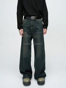 กางเกงยีนส์ทรงขาบานแฟชั่นผู้ชายขายส่งสุดฮิต สไตล์สตรีทแวร์ กางเกงทรงหลวมคุณภาพสูง สีดำ - Product Image 3