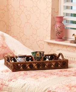 Meilleur prix plateau de service en rotin tissé à la main en forme de rectangle vietnamien poignées de transport jetables écologiques lettre décorative - Product Image 2