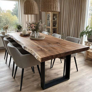 Mesa de Comedor Cuadrada Moderna Hecha a Mano de Madera Maciza con Patas de Metal, Muebles Ecológicos de Estilo Rústico para Decoración del Hogar - Product Image 4