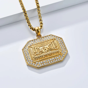 Collier pendentif en acier inoxydable étanche et anti-ternissement avec moissanite, motif La Cène chrétienne religieuse, style Hip Hop, pour hommes - Product Image 4