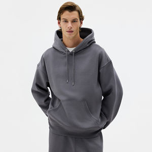 Sweat-shirt à capuche en coton lourd de haute qualité pour homme, à épaules tombantes, délavé, uni, décontracté, pantalon de survêtement à pattes évasées en 2 pièces - Product Image 2