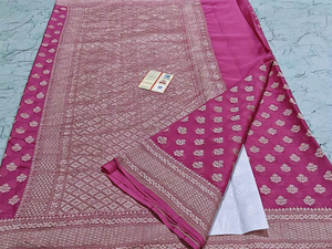 Sari Banarasi traditionnel, pur, élégant et doux, tissé à la main, en Khaddi Georgette, séchage rapide, protection solaire, pour toutes les occasions indiennes. - Product Image 5