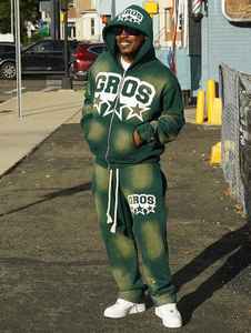 Trajes de sudor de lavado ácido personalizados, chándales con parche bordado con apliques gruesos de algodón, sudaderas con capucha y cremallera desteñidas por el sol, conjuntos de pantalones de chándal para hombres - Product Image 6