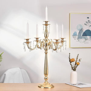 Impressionnant qualité métal 5 bras candélabre cristal perle bougeoir or table décorer bougeoir mariage et événement décorer - Product Image 4