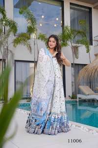 Impresionante y Hermoso Vestido Étnico Tradicional con Estampado Digital, Conjunto de Vestido Completamente Abullonado con Forro Interior de Faux Georgette para Boda - Product Image 4