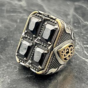 Large Handmade 14k Men's Black Onyx <b>Ring</b> Vintage Ottoman Style <b>Statement</b> Gift for Him Oval Shape Men's Sterling Silver Jewelry - Product Image 3