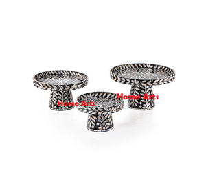 Juego de 3 Soportes para Pastel de Madera y Nácar de Diferentes Tamaños, Soporte Redondo para Pasteles y Frutas al Precio Más Bajo - Product Image 1