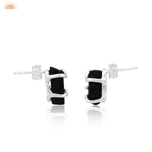 Obsidienne noire pierres précieuses brutes ensemble de broches Unshape Daily Wear 925 Sterling Silver femmes boucles d'oreilles bijoux faits à la main - Product Image 3