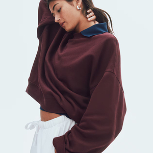 Sweat à capuche Vintage pour femmes mode sweat surdimensionné haute qualité coton broderie sweats à capuche 100% coton dames haut court OEM - Product Image 6