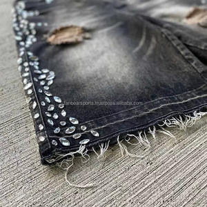 Mejor Diseño de Fabricante, Pantalones Cortos Vaqueros Vintage Personalizados con Pedrería para Hombre, Hechos en Pakistán, Servicio OEM, Diseño ODM - Product Image 4