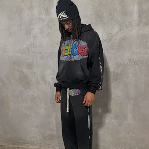 TRADE MFG, sudadera con cremallera de gran tamaño para hombre, estilo Vintage cuadrado de moda, mangas bordadas con cuentas de diamantes de imitación, blanqueado, lavado, personalizado, OEM - Product Image 5