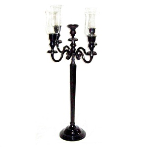 Home Indoor Tabletop Decor for Christmas Anniversary Festivals Black Candle Holder Metal 5 Arms <b>Candelabra</b> With Glass Chimney - Product Image 1