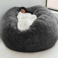 Housse de pouf géant Sofa paresseux rond et doux Meubles de salon 5-7ft Tissu de fourrure Mousse remplie de chaise Lit pour adultes