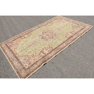 Alfombra turca Vintage de 5,5x9,2 pies, diseño de retazos verde Beige, Material de algas marinas, área grande tradicional ecológica - Product Image 4