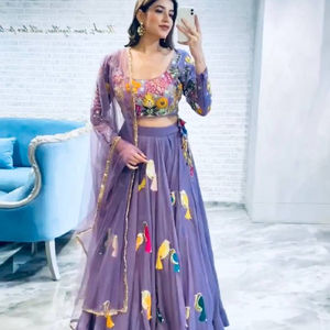 DESIGNER PARTY WEAR HEAVY GEORGETTE CHINE SEQUUNCE TRABAJO LEHENGAS CON HEAVY NET DUPATTA - Product Image 1