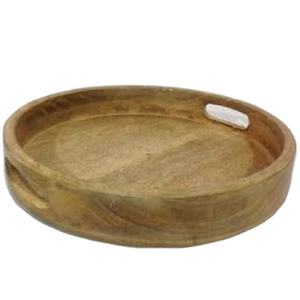 Grand plateau de service rond élégant avec poignée en métal Décoration de maison de luxe avec finition en marbre Plateaux de service en bois massif - Product Image 2