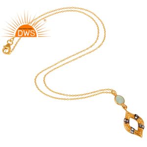 สร้อยคอจี้เงินแท้ชุบทอง 18K ประดับเพชร CZ และพลอยอะควาคาลซีโดนี ดีไซน์ทันสมัย จากผู้ผลิตเครื่องประดับคุณภาพ - Product Image 2