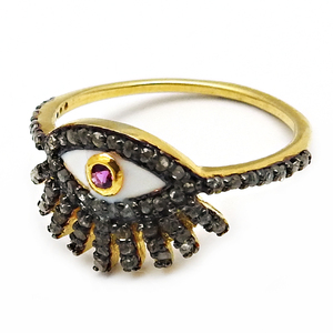 Mode femmes forme d'oeil pavé ensemble plaqué or noir Rhodium incrustation de diamant rubis bague bijoux vintage 925 argent gros anneaux - Product Image 1
