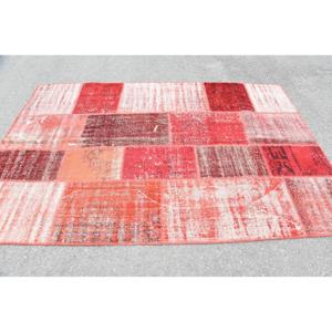 Tapis turc vintage 5,2x8 pieds, grand tapis en laine patchwork avec envers en latex, motif plantes et arbres rouge-orange, tapis écologique pour la maison - Product Image 4