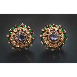 Pendientes Étnicos de Novia Royal Kundan Polki, Conjunto de Joyería Fina con Perla de Agua Dulce, Joyería de Lujo para Bodas para Mujer - Product Image 3