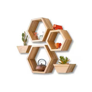 Wall Mount Hexagon Floating <strong>Shelves</strong> Honeycomb Decor <strong>Wooden</strong> Plant Pots Holder Stainless Steel for Kitchen Bathroom Living Room - Product Image 3