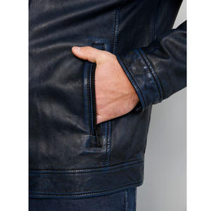 Célèbre marque hommes moto en cuir véritable veste agneau Nappa avec rayures col rond haute qualité fermeture éclair vêtements d'extérieur pour hommes - Product Image 6
