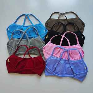 สปอร์ตบราเอวสูงสำหรับสตรีสำหรับออกกำลังกายโยคะวิ่งระบายอากาศได้ดีสายรัดดันทรงที่ด้านหลังเสื้อครอปโลโก้ด้านหน้า - Product Image 5