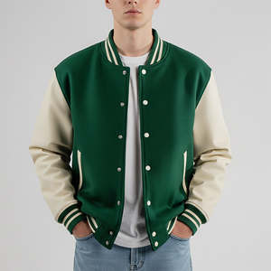 Veste de baseball varsity safari rétro à col montant en cuir avec logo personnalisé OEM, manches en cuir, prix de gros pour hommes - Product Image 6