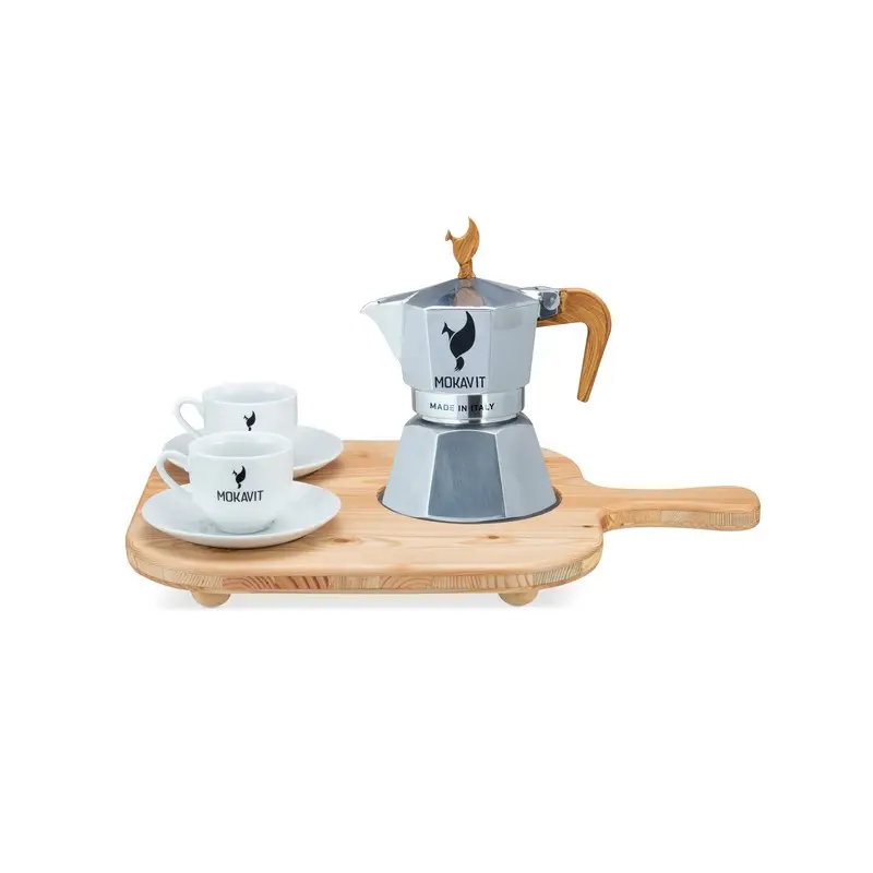 High Quality Italian Kitchen Custom Wooden Cutting Board Elegant Design Stable Base  Cups and Moka not included 