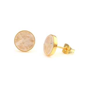 STUD021 joyería fina de moda 9mm Arco Iris piedra lunar plata esterlina chapado en oro Stud pendientes piedras preciosas naturales bisel ajuste regalo - Product Image 2