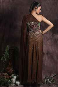 Robe de soirée formelle pleine longueur perlée en mousseline de soie florale gaine ajustée une manche taille naturelle taille libre soie lavable - Product Image 4