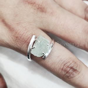 Rough <b>Stone</b> Jewelry Women's <b>Ring</b> Natural Aquamarine Raw Gemstone March Birthstone Prong Band Jewelry 925 Sterling <b>Silver</b> <b>Ring</b> - Product Image 4