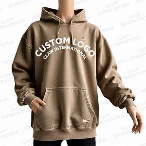 Hoodies <b>Men</b> Custom logo Heavyweight <b>Thick</b> Distressed Embroidery Patch Oversized Screen Printing Distressed <b>Hoodie</b> Wholesale - Product Image 3