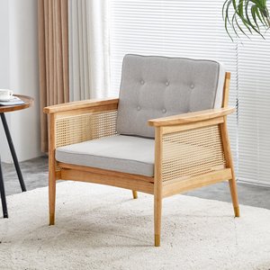 Solid Wood Rattan Dining <b>Chair</b> Upholstered Accent Armchair Modern Home Furniture - Product Image 1