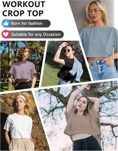 Paquete de 6 camisetas cortas para mujer, manga corta, entrenamiento atlético, Yoga, correr, gimnasio, informal, transpirable, holgado, para invierno - Product Image 5