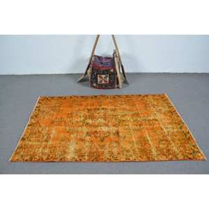 Tapis turc vintage grande surface 3.7 X 6.1ft Rectangle Patchwork Design Orange vert laine matériau latex support pour couloir chambre - Product Image 3