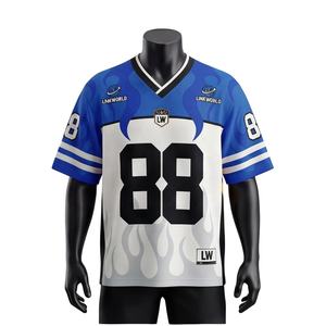 เสื้อฟุตบอลอเมริกันสไตล์เรโทรแบบกำหนดเอง เนื้อผ้าตาข่าย ระบายอากาศดี น้ำหนักเบา เหมาะสำหรับใส่ในฤดูร้อน สตรีทแวร์ เสื้อทีมสโมสร คอวี เสื้อซับลิเมชั่น - Product Image 1