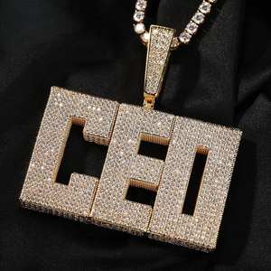 Pendentif en lettres en moissanite de 12 carats, plaqué or, style CEO, bijoux hip-hop de luxe mignons - Product Image 6