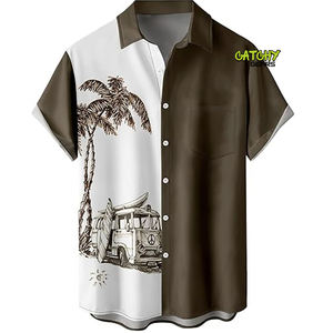 2024 été nouveau décontracté 100% Polyester plage vacances boutons impression à manches courtes chemises hawaïennes pour hommes - Product Image 1