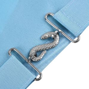 Tablier de Maître Maçon de la Franc-Maçonnerie en Cuir Blanc et Ruban Moiré Turquoise avec Rosettes Personnalisées sur Demande du Client - Product Image 6