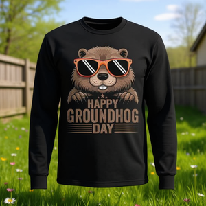 T-shirt per la festa del giorno del groundhog, design a maniche lunghe per gli amanti degli animali, stampa Happy Groundhog Day - Product Image 3