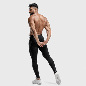 Leggings OEM de fábrica para hombre, para gimnasio, yoga, entrenamiento deportivo, de secado rápido, transpirable, con cierre de cordón y logotipo en la cintura - Product Image 2