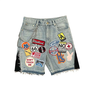 Shorts en jean décontractés vintage pour hommes, taille mi-haute, avec fermeture éclair, logo personnalisé, strass, 100 % coton, vente en gros - Product Image 1