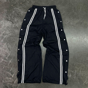 Pantalons de survêtement en nylon à jambes larges et à boutons pression pour hommes, à rayures, en gros, taille élastique personnalisée, unisexe - Product Image 2