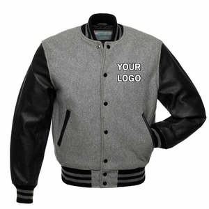 Cuerpo de lana con mangas de cuero genuino Varsity Chaquetas OEM Diseño personalizado Chaqueta de béisbol universitaria en blanco para hombres Ropa deportiva - Product Image 1